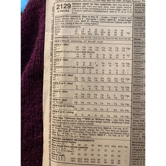 McCalls 2129 skirt sewing pattern sz 8 10 12 - Picture 4 of 6